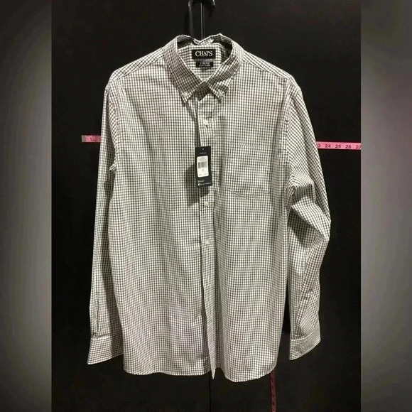Chaps Stretch Button Down Shirt - Black & White -no iron easy care - Large - Picture 1 of 8